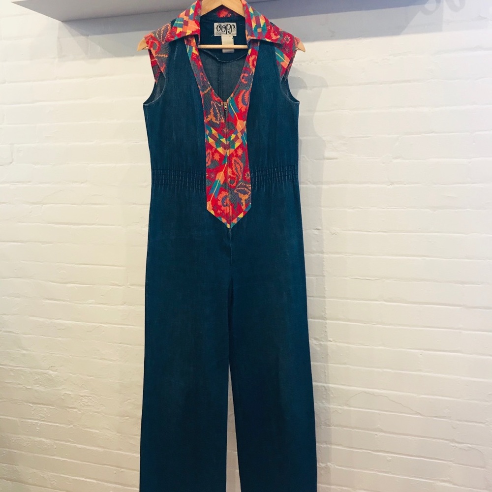 1970s Oops California denim jumpsuit bell bottom S - Picture 5 of 11